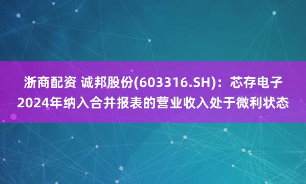 浙商配资 诚邦股份(603316.SH)：芯存电子2024年纳入合并报表的营业收入处于微利状态