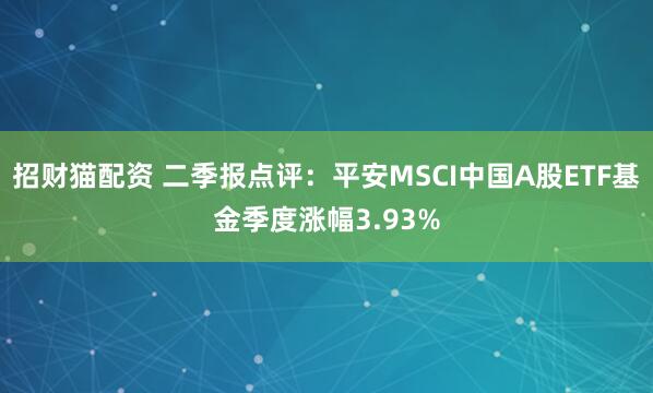 招财猫配资 二季报点评:平安MSCI中国A股ETF基金季度涨幅3.93%